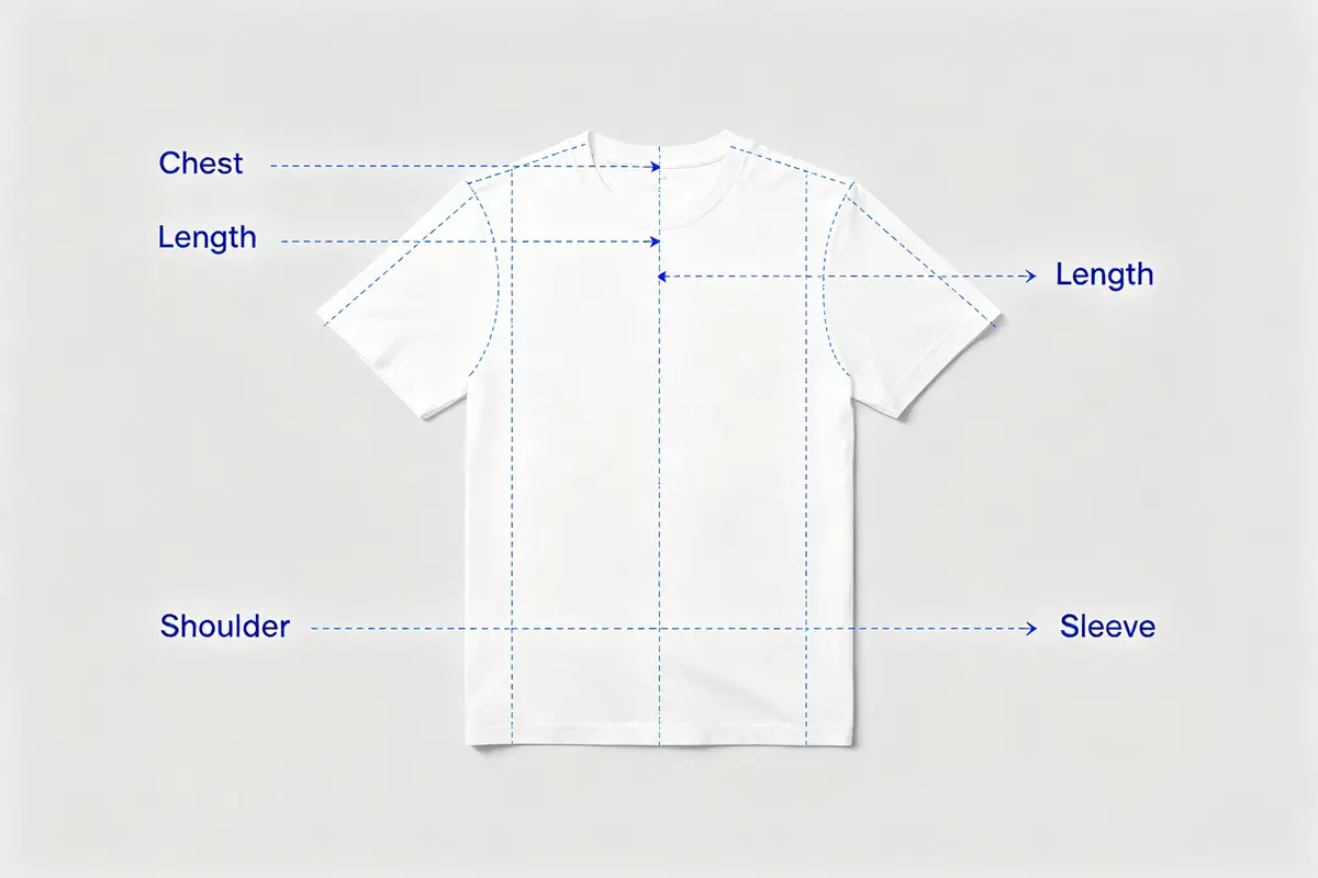 Kakobuy QC clothing measurement points for chest, length, shoulder and sleeve