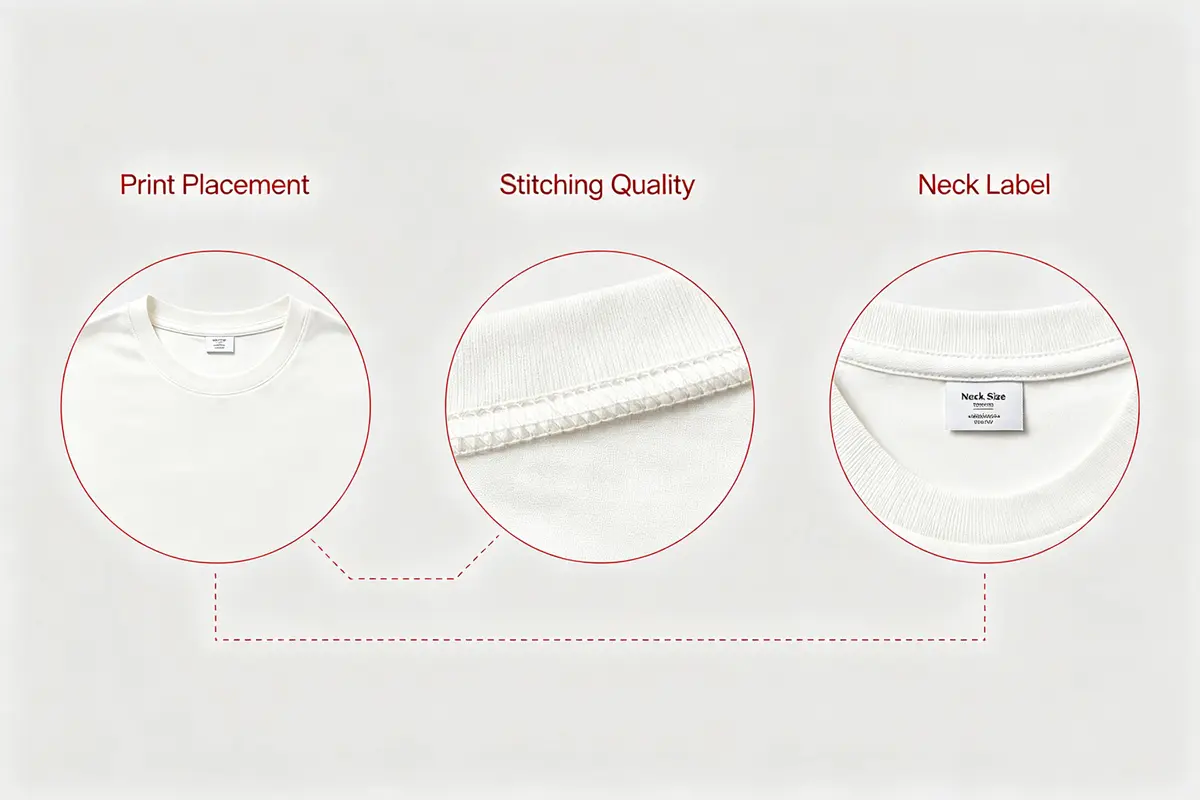 Kakobuy QC clothing checkpoints for print placement, stitching and the neck label