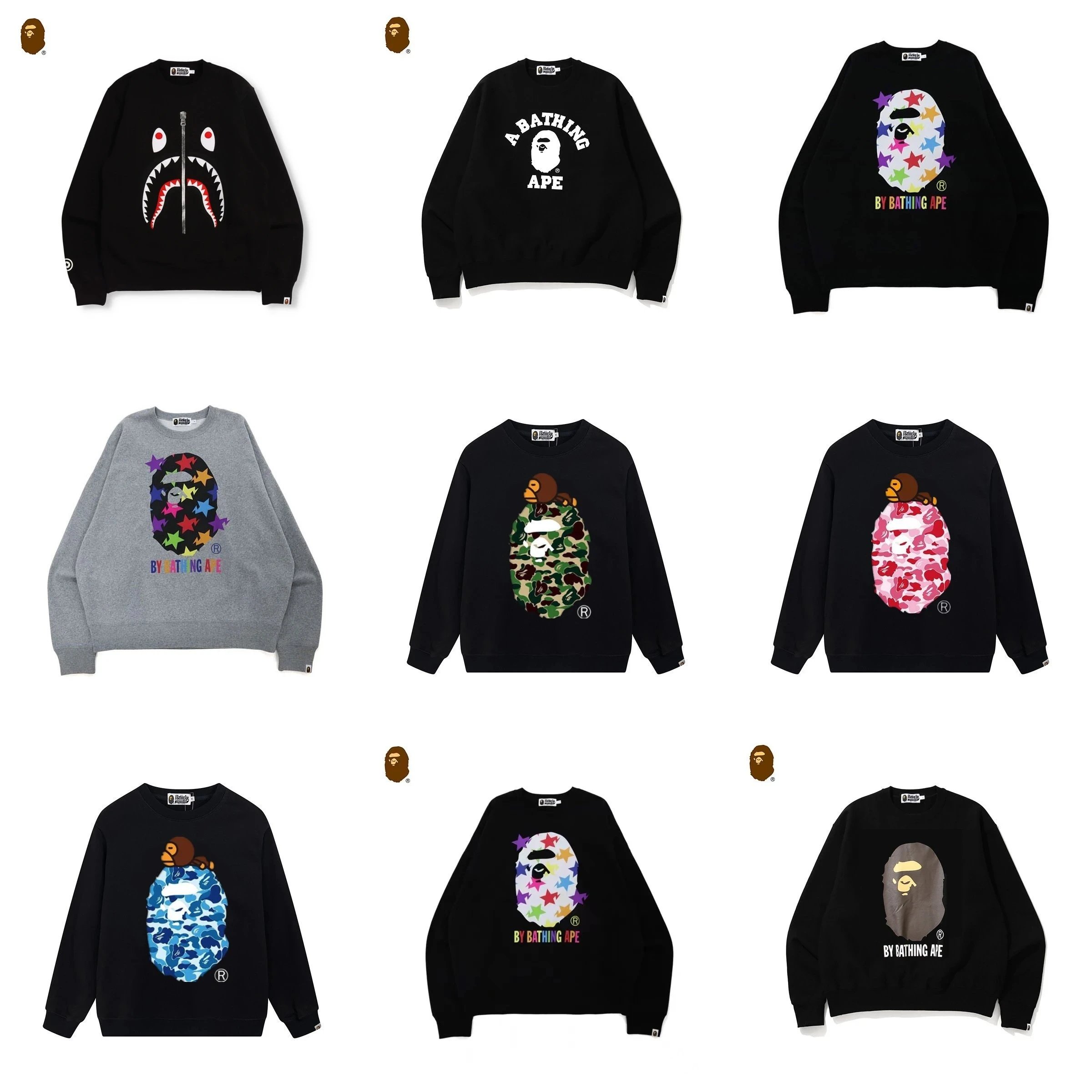 A Bathing Ape BAPE Graphic Print Crewneck Sweatshirt Black