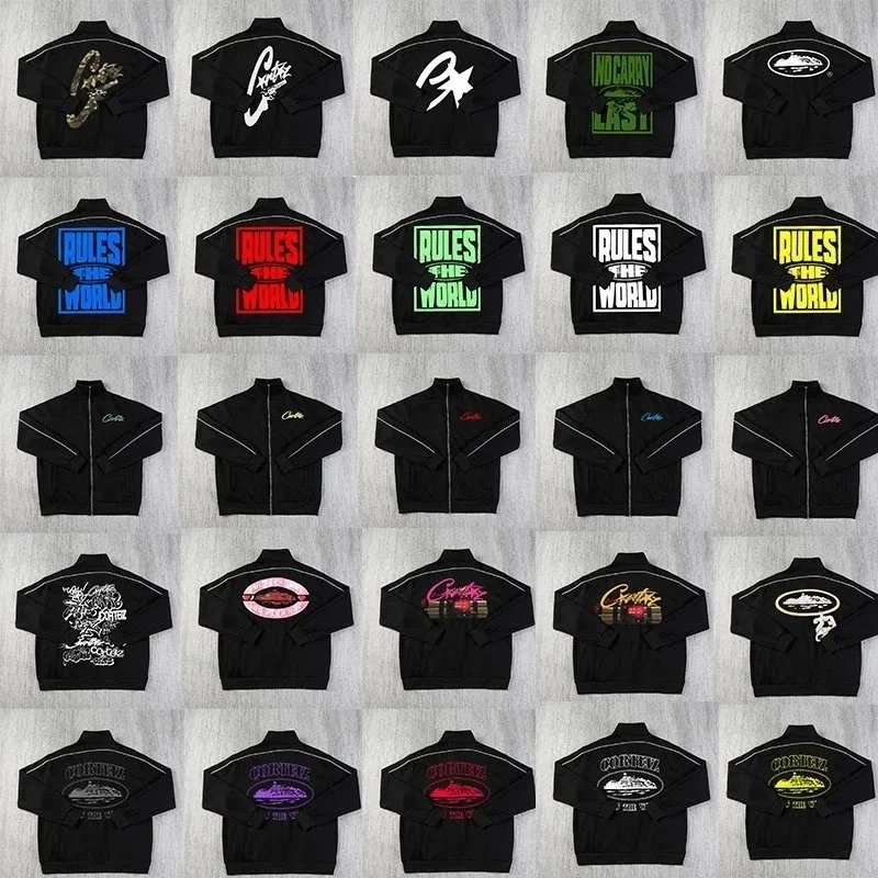 Corteiz Rules The World Graphic Streetwear Track Jacket Black