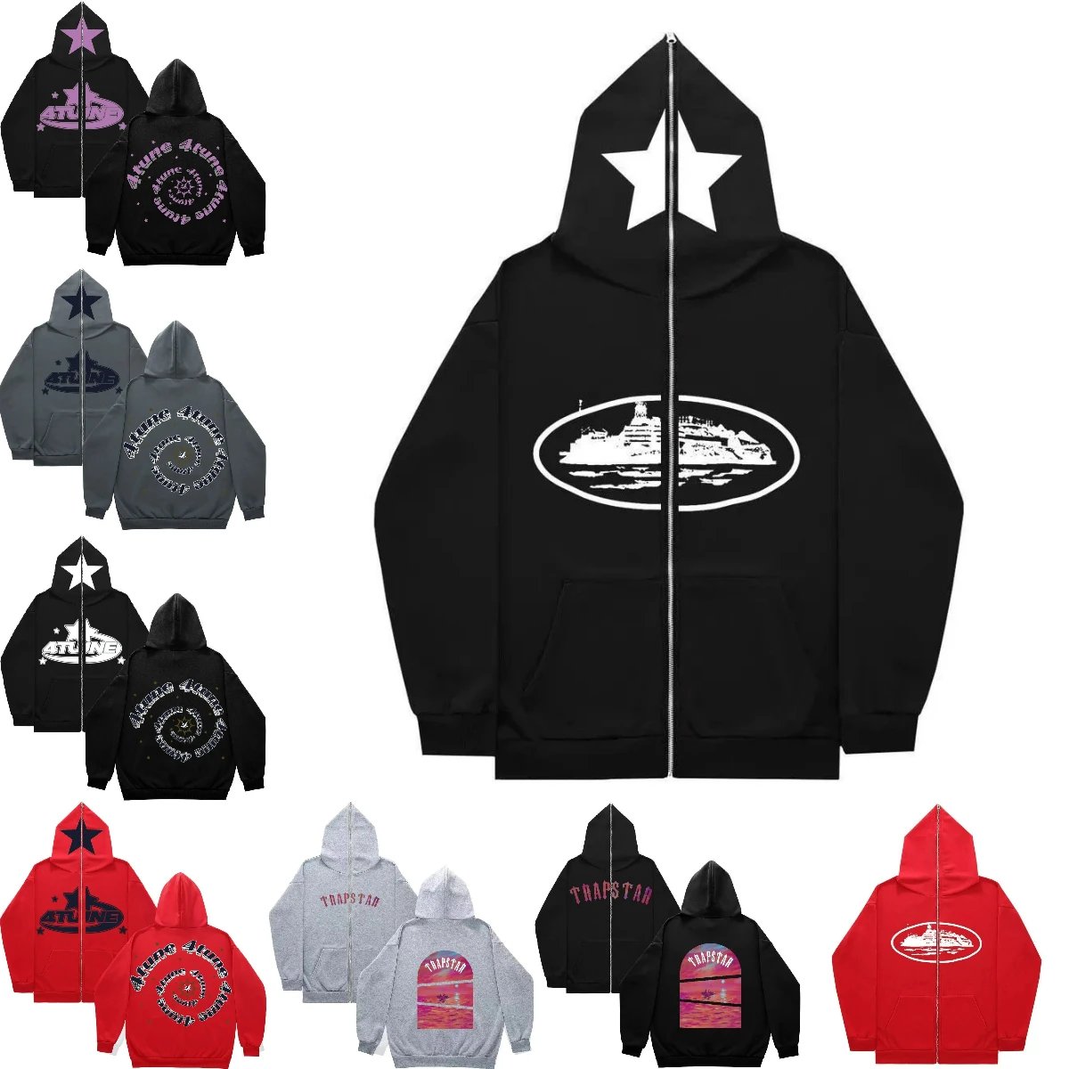Trapstar Graphic Print Oversized Zip-Up Hoodie Black