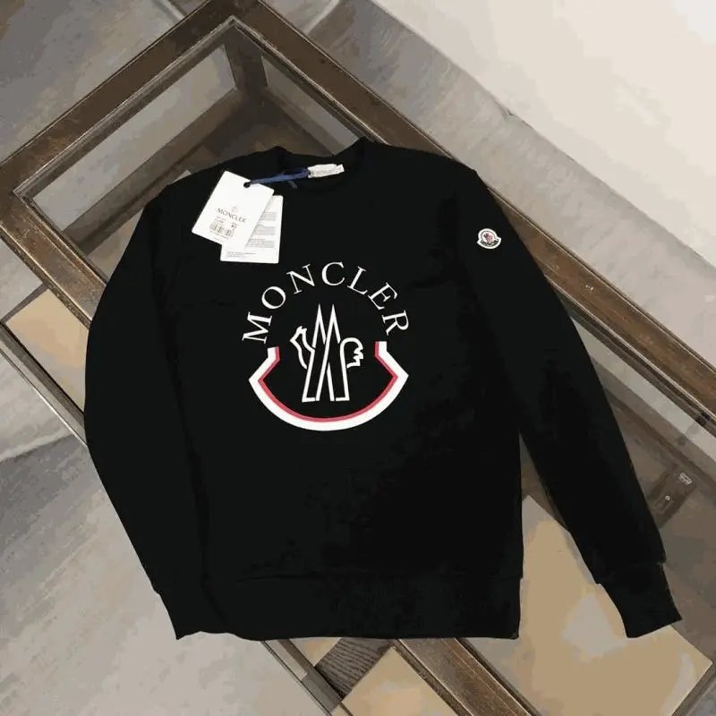Moncler Graphic Print Cotton Crewneck Sweatshirt Black