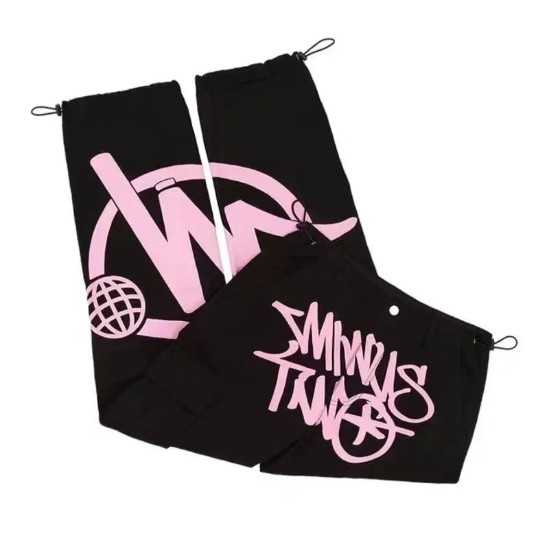 Minus Two Cargo Pants Streetwear Trousers Black and Pink