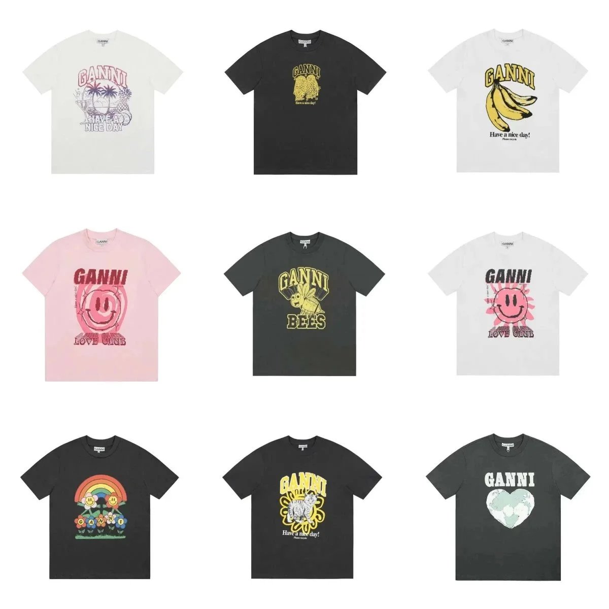 GANNI Graphic Print Cotton T-Shirt Multicolor
