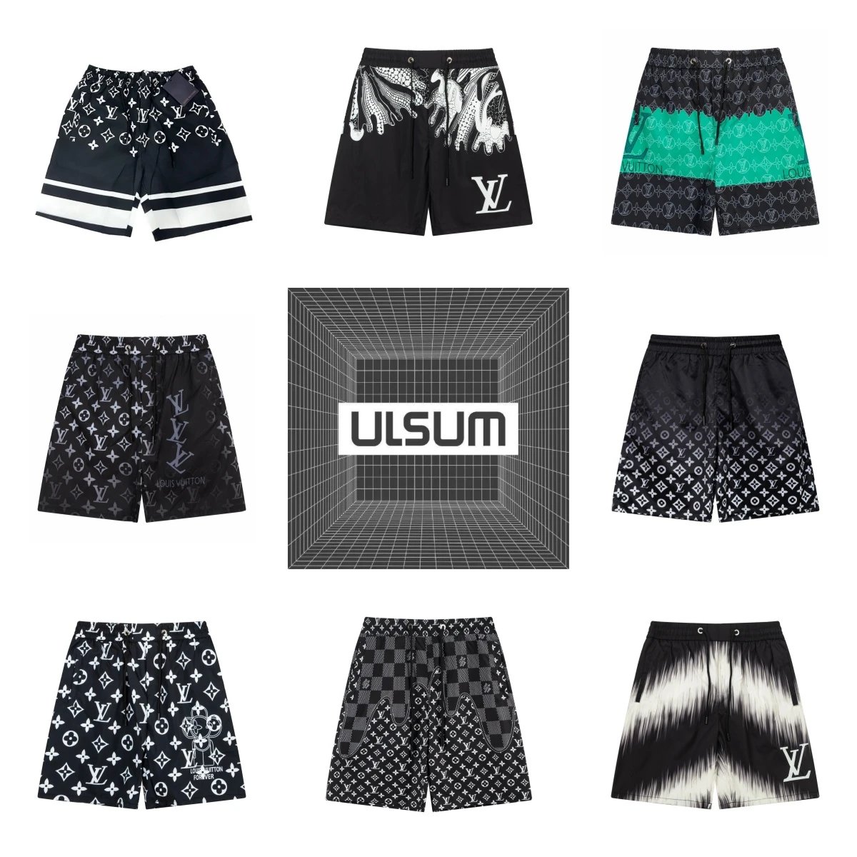 Louis Vuitton LV Monogram Swim Shorts Casual Beachwear Black and White