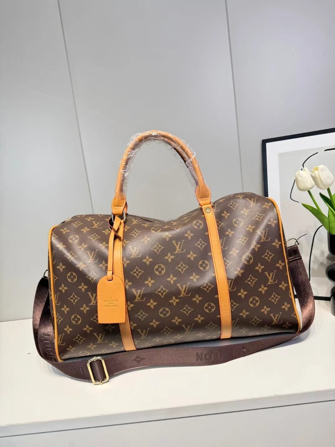 Louis Vuitton LV Keepall Bandouliere Monogram Travel Duffle Bag Brown