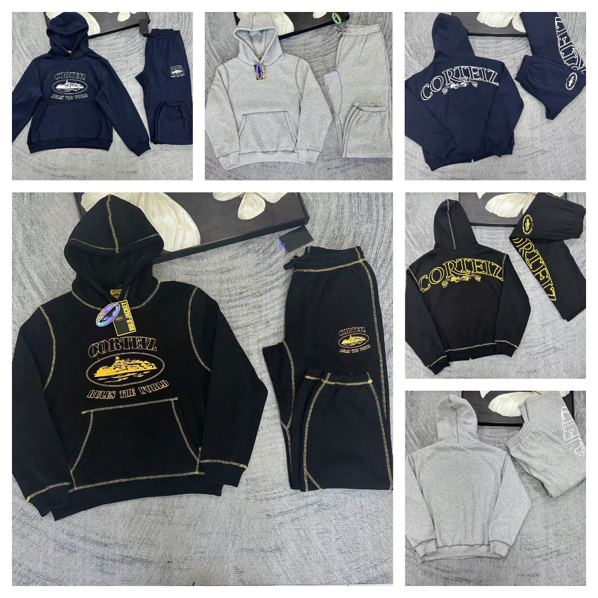 Corteiz Rules The World Graphic Streetwear Tracksuit Set Black