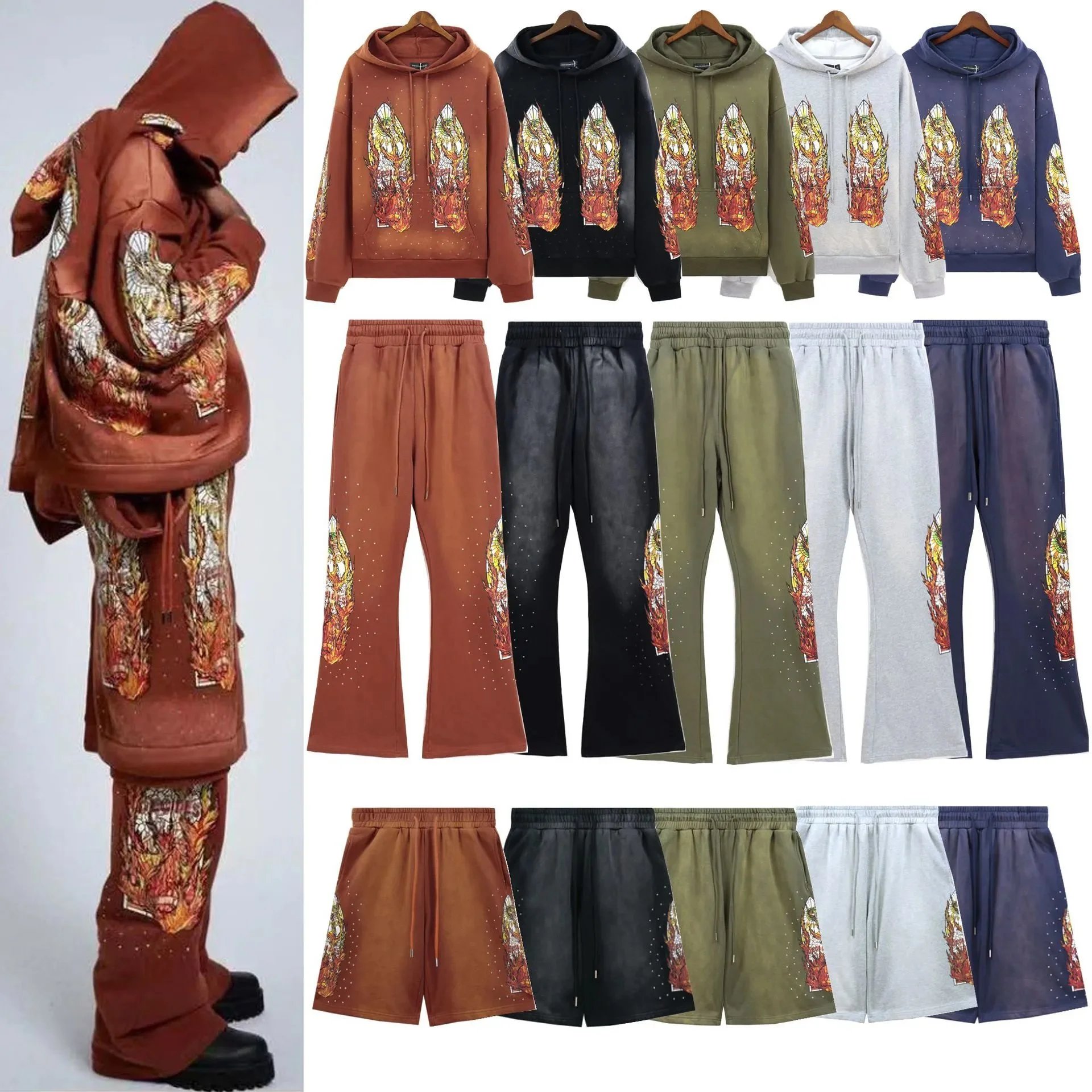 Design Graphic Print Oversized Streetwear Tracksuit Set Multicolor