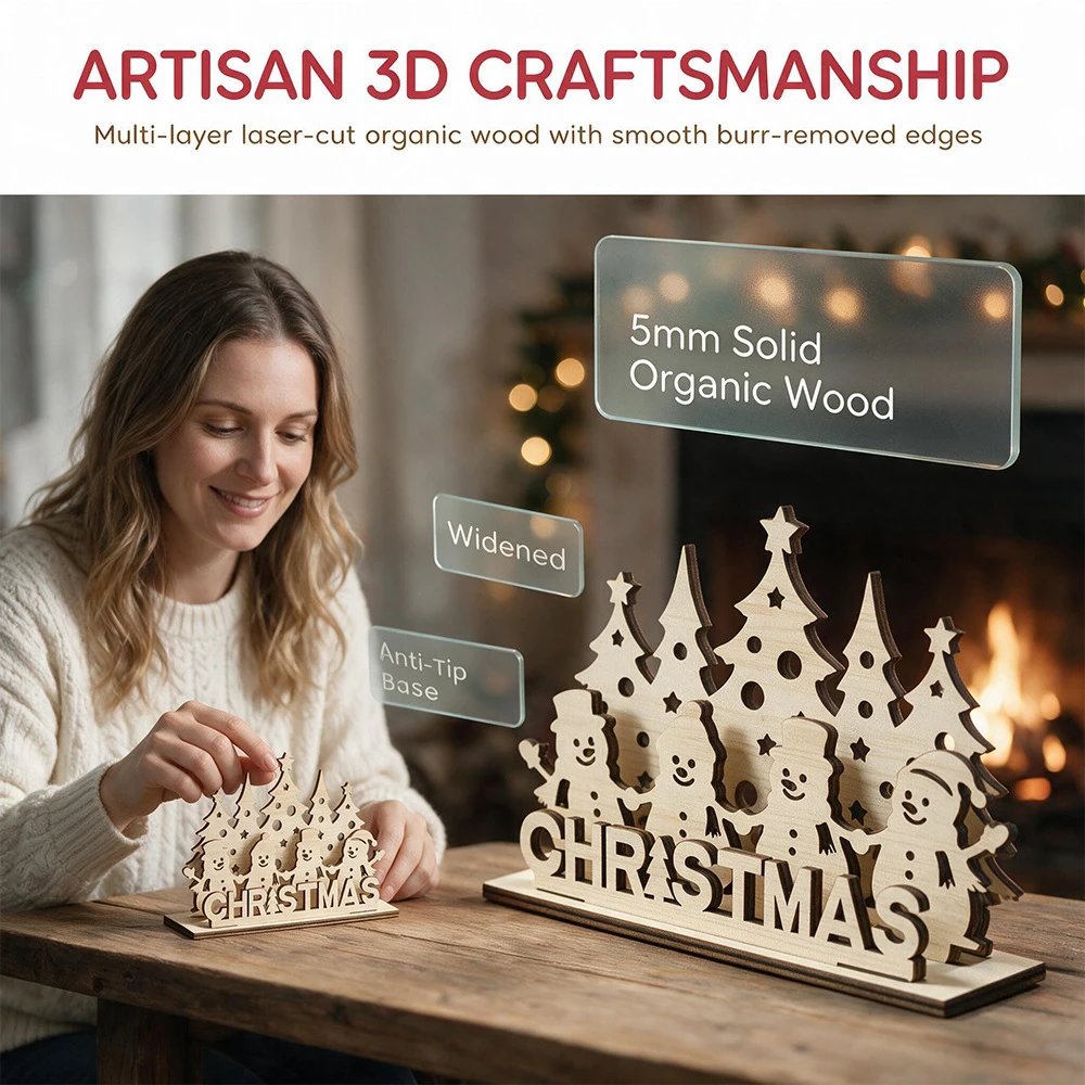 Christmas Wooden Three-dimensional Scene Ornament Christmas Tabletop Decor Ornament Wooden Decorative | Christmas Decor