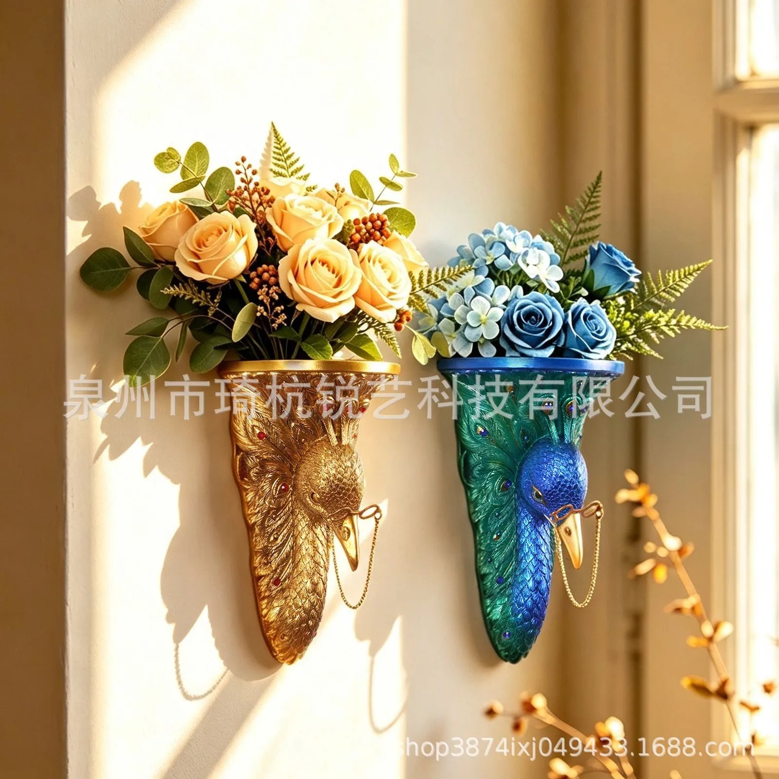 Modern Light Luxury Flower Peacock Wall Hanging Creative Living Room Bedroom Wall Statue Ornament Simple Resin Wall Decor