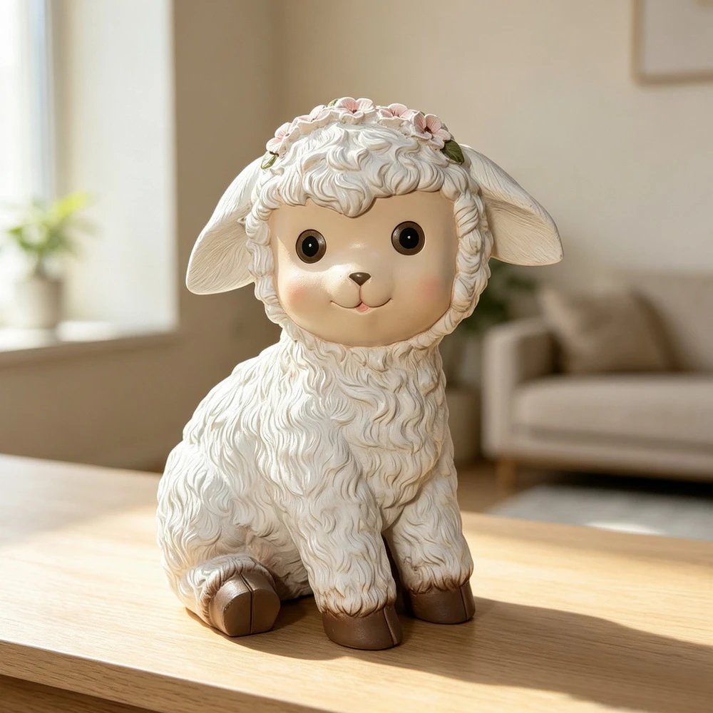Creative Lamb Ornament Cute Desktop Decor Simulated Lamb Dolls Resin Ornament Living Room Cabinet | Decorative Figurine