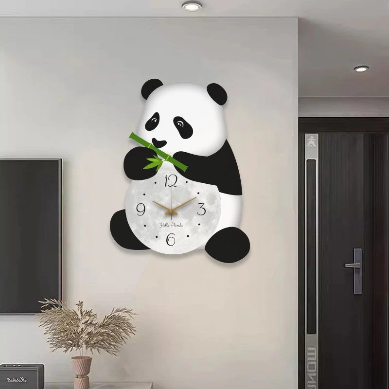 Panda Eating Bamboo Wall Clock Guest Restaurant Bedroom Room Clock Wall Hanging Home Modern Decor | Wall Decor