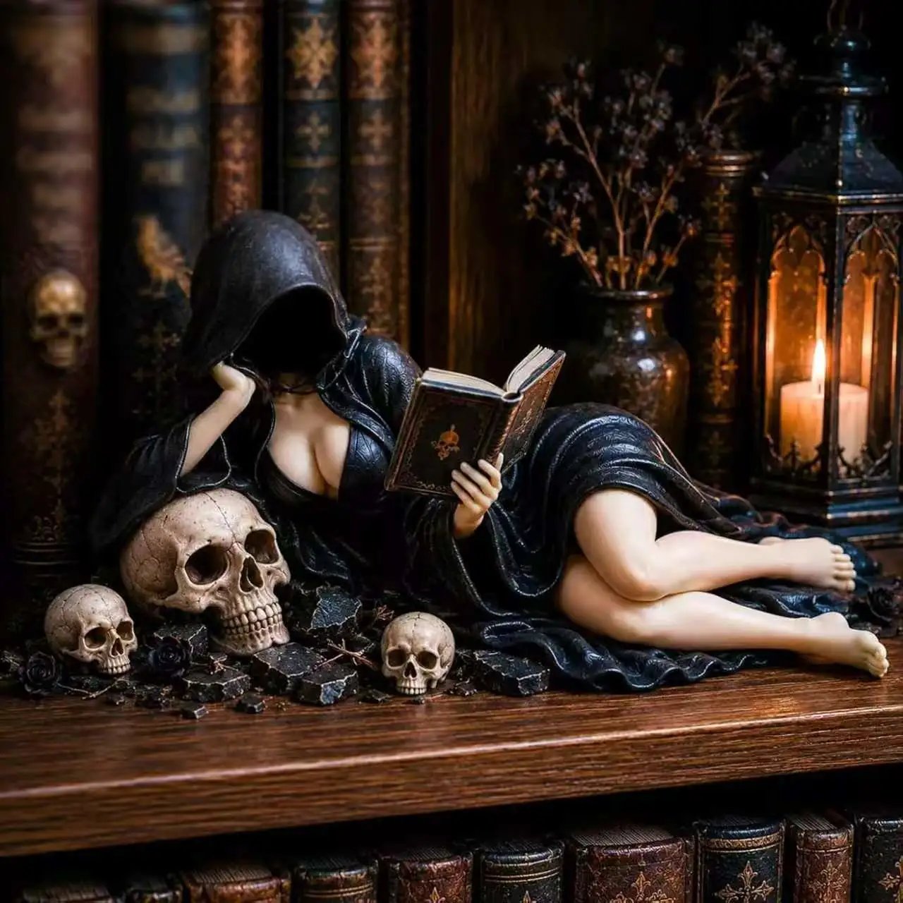 Gothic Hooded Reader Figurine Gothic Hooded Reader Ornament Home Decor | Decorative Figurine