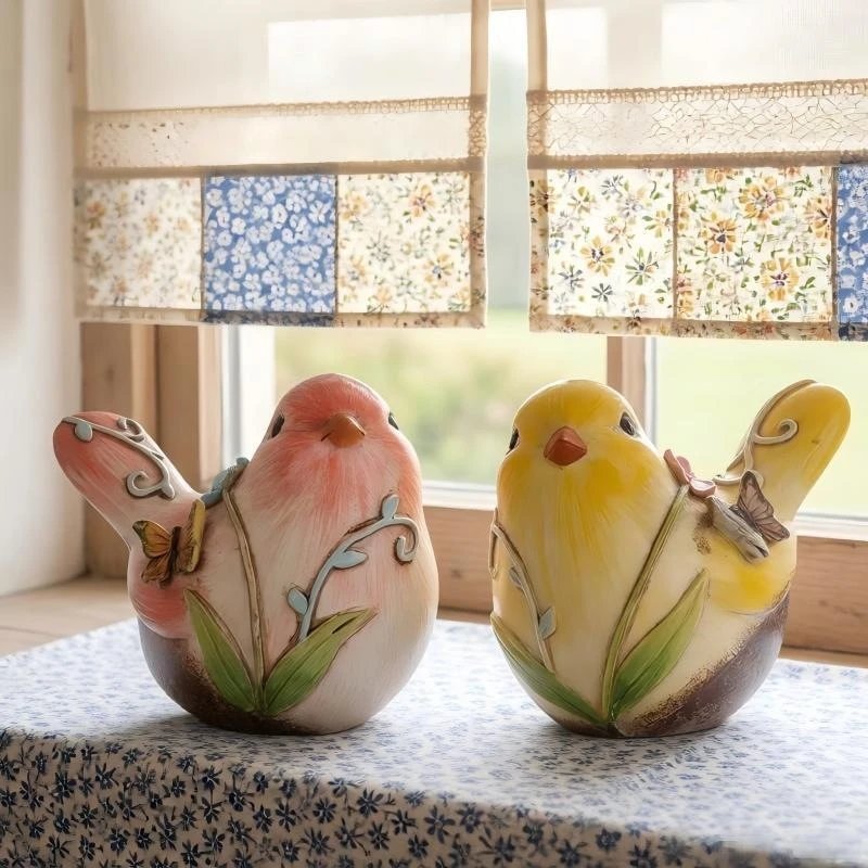 Outdoor Garden Novelty Fat Chirping Bird Ornament Balcony Courtyard Long-tailed Tit Ornament Resin | Decorative Figurine