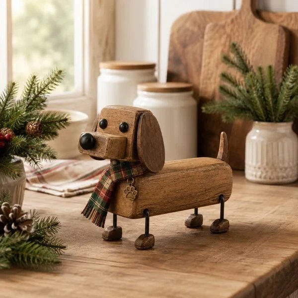 Resin Dachshund Figurine Christmas Dachshund Wooden Decorative Craft Ornament | Christmas Decor