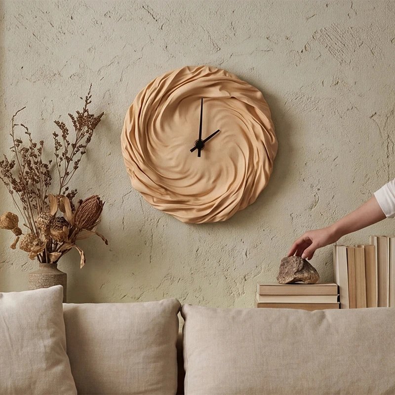 Creative Swirl Pleated Three-dimensional Wall Clock Nordic Ins Style Silent Clock Wabi-sabi High-end Wall Decor Hanging Watch 513