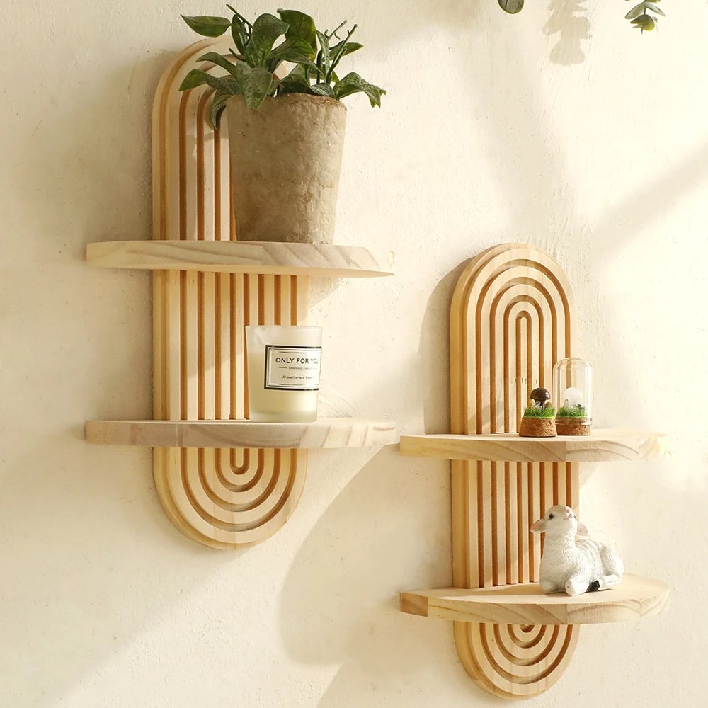 Bohemian Oval Thread Creative Solid Wood Wall Flower Pot Storage Rack Wooden Decorative Craft Home Decor | Storage Organizer