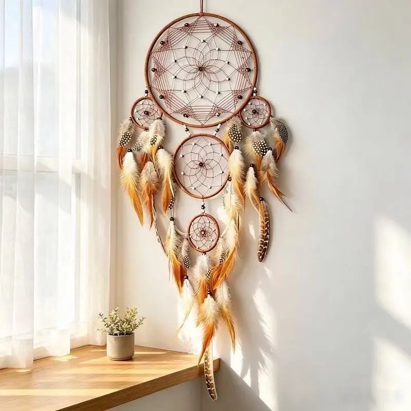 Original Multi-ring Feather Dream Catcher Hand-woven Wall Hanging Home Bedroom Atmosphere Decor Pendant | Wall Decor