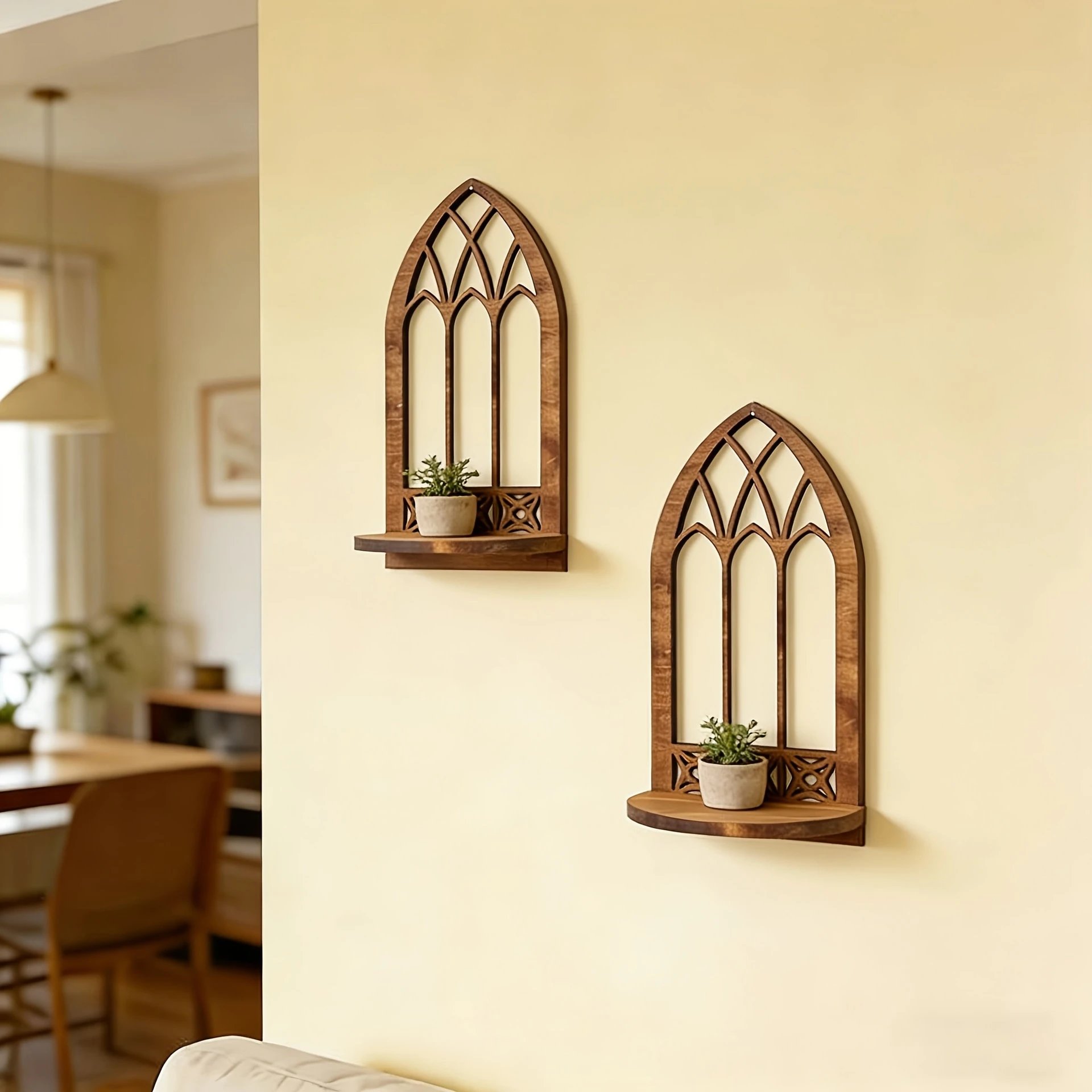 Bohemian Country Style Wooden Floating Wall Decor Rack Room Decor Flower Pot Storage Rack Gothic Style