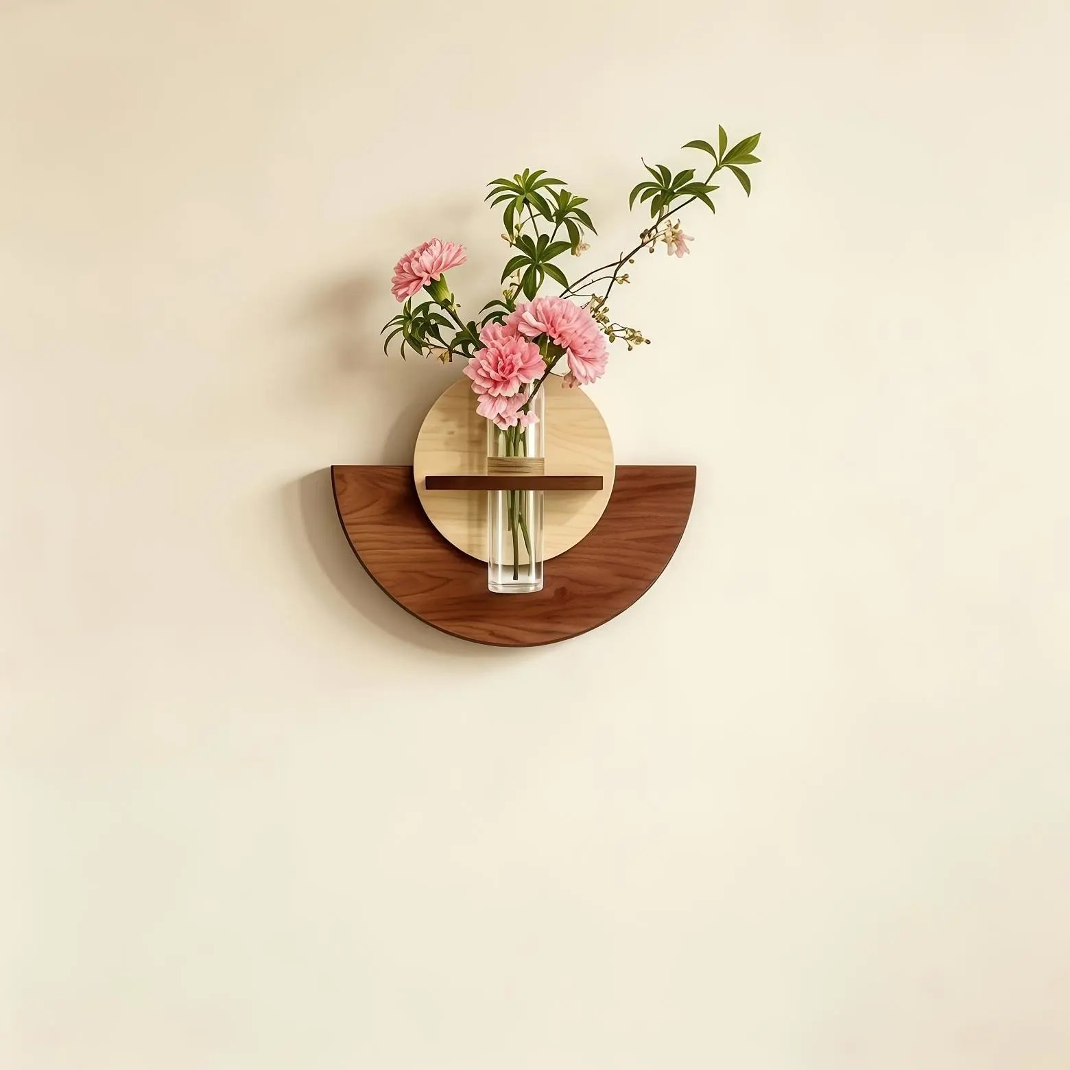 1 Piece - Wooden Flower Arranger Wall Decor Fresh Flowers Dry Flower Arranger Wall Hydroponic Suction Small Vase Creative