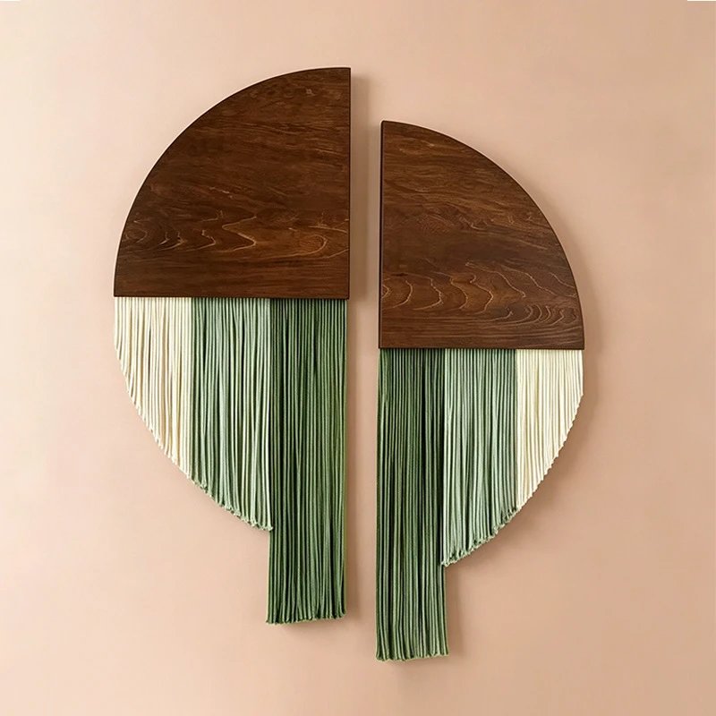 Hand-woven Cotton Tapestry Wooden Board Tassel Tapestry Home Hotel Living Room Wall Hanging Wall Decor