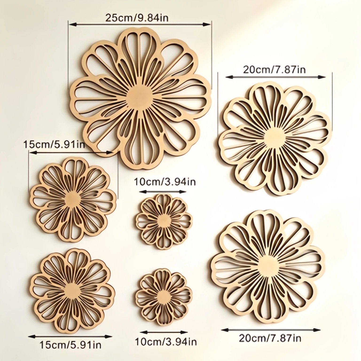 Bohemian Daisy Wall Decor Wooden Imitation Rattan Pattern Wall Art Pendant Home Living Room Five-piece Set
