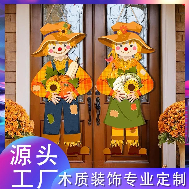 Thanksgiving Welcome Sign Suitable For Front Porch Outdoor Autumn Hanging Scarecrow Decor Autumn Wooden | Home Decor