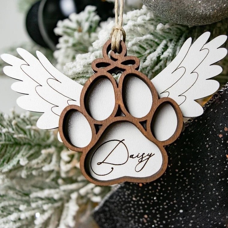 Wooden Angel Wings Three-dimensional Dog Paw Commemorative Ornament Christmas Tree Home Decor Decorative | Christmas Decor
