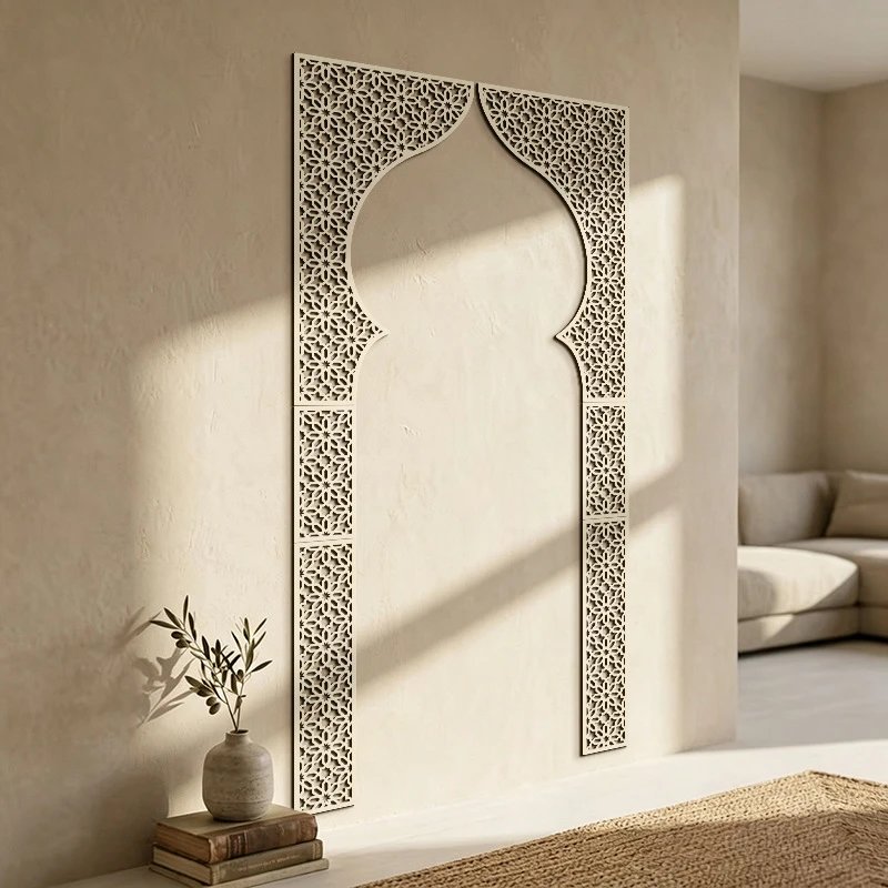 Wooden Wall Hanging Middle Eastern Log Color Geometric Wall Decor Hollow Wooden Hanging Sign Ethnic Style Wall Hanging