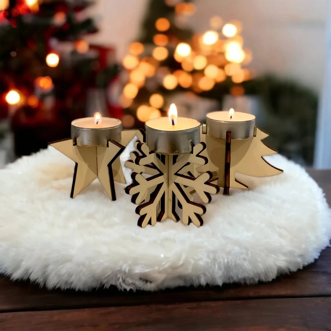 Gnome Christmas Tea Light Stand Christmas Decor Candlestick Decor Wooden Decorative Craft