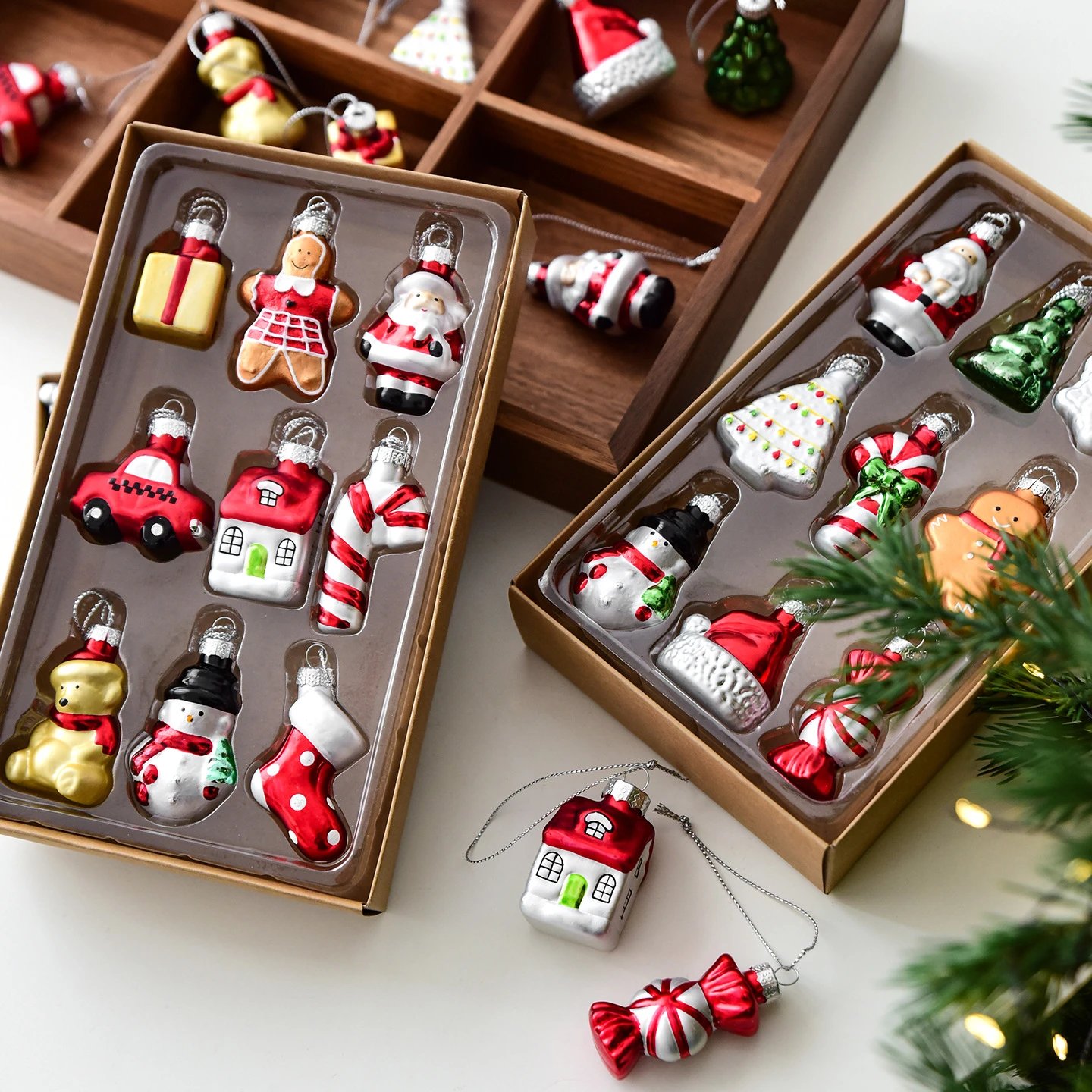 Nuchi Handmade Glass Christmas Tree Pendant Gift Box Thickened And Translucent Christmas Decor Pendant In Various Styles