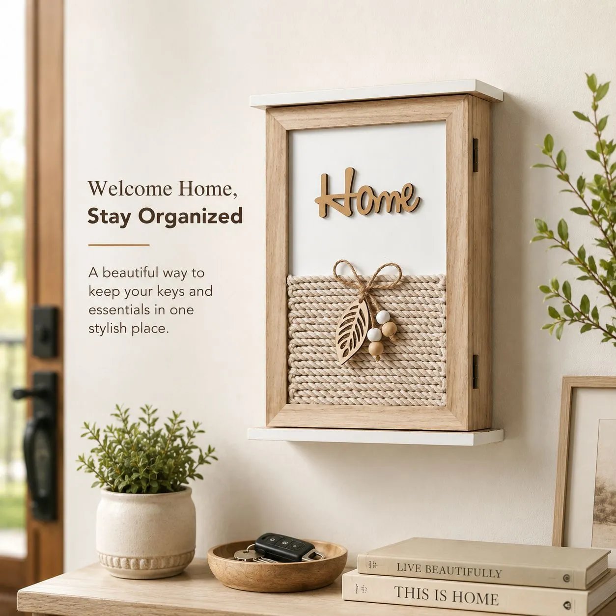2026 Spring Wall-mounted Wooden Key Hook Storage Box Wall Decor Entrance Living Room Storage And Organization