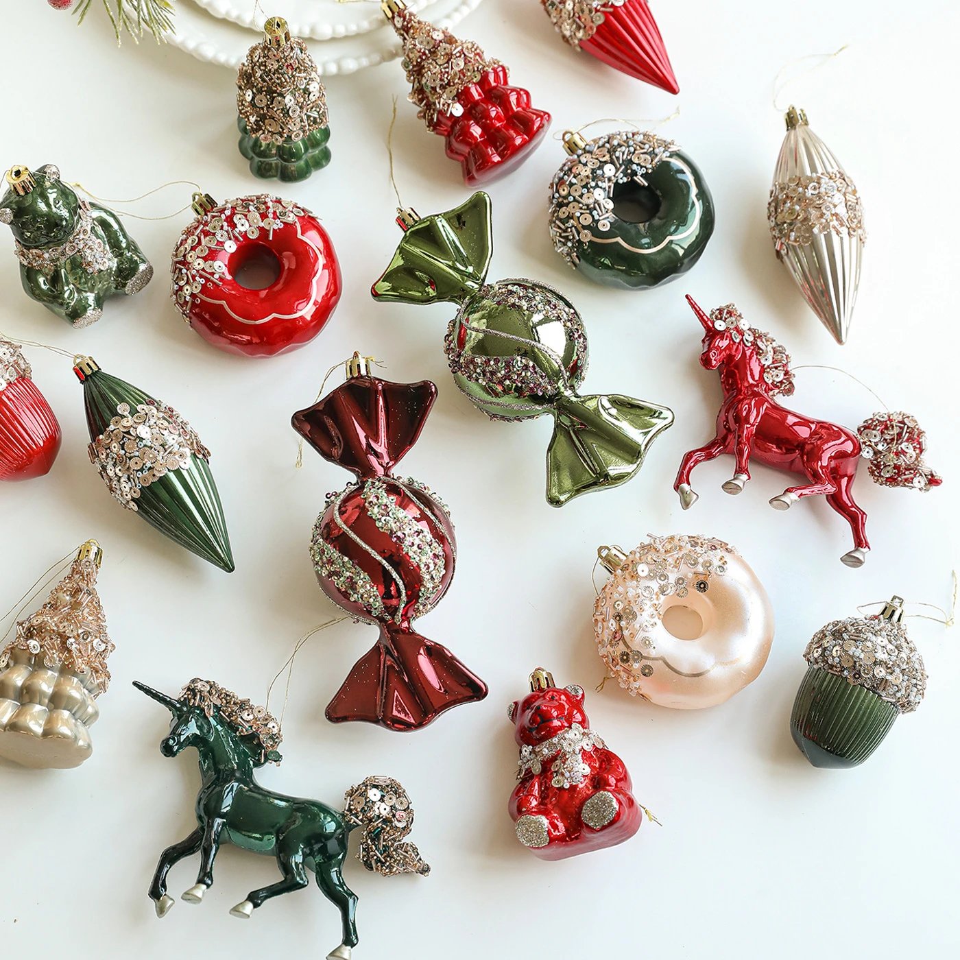 Colorful Christmas Tree Pendant Decor Sticky Pink Bright High-end Light Luxury Special-shaped Pendant | Christmas Decor