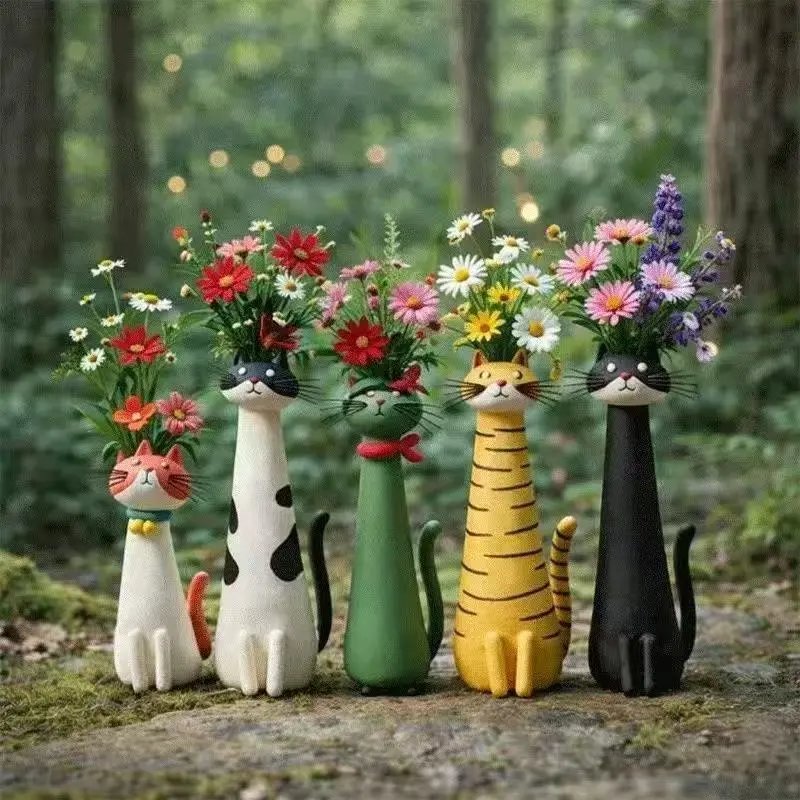 Quirky Cat Vase Unique Cat And Dog Vase Home Decor Resin Ornament | Decorative Vase