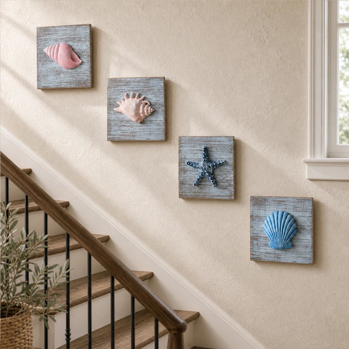 Mediterranean Style Wooden Starfish Shell Wall Hanging Decor Wall Pendants Seaside Home Wall Hanging | Wall Decor