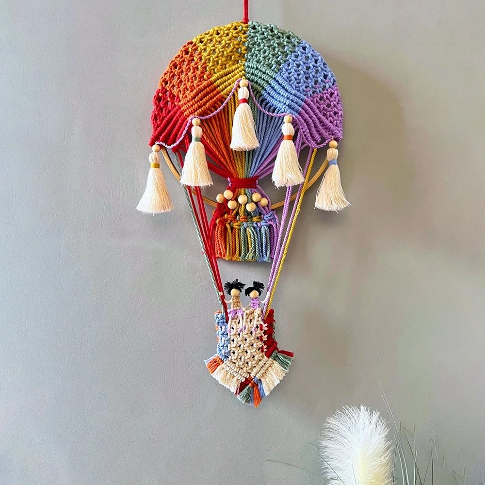 Creative Hot Air Balloon Wall Hanging Hand-woven Tapestry Wall Decor Bohemian Style Home Decor Room Background