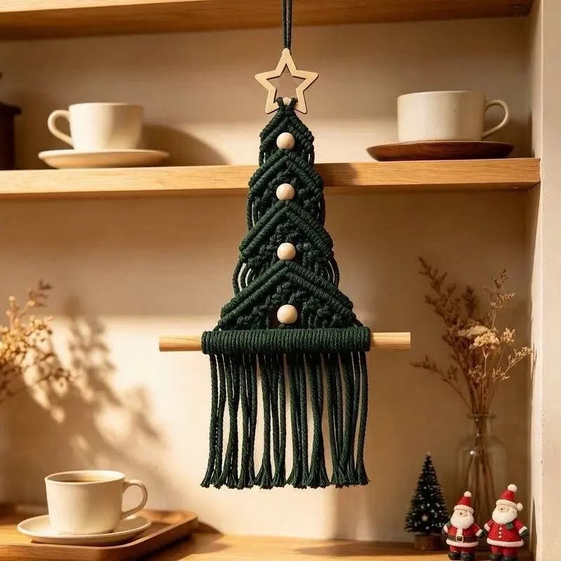 Hand-woven Christmas Tree Hanging Ornament Christmas Home Wall Decor Bohemian Cotton Rope Pendant | Christmas Decor