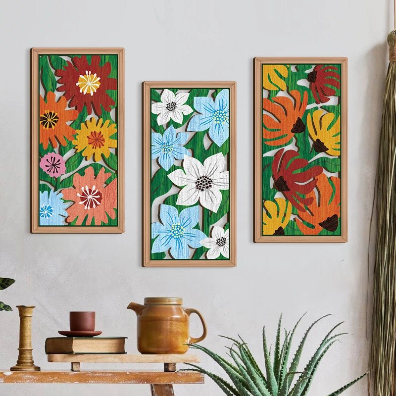 Floral Lines Geometric Wooden Abstract Living Room Wall Decor Wall Hanging Wood Art Hollow Board