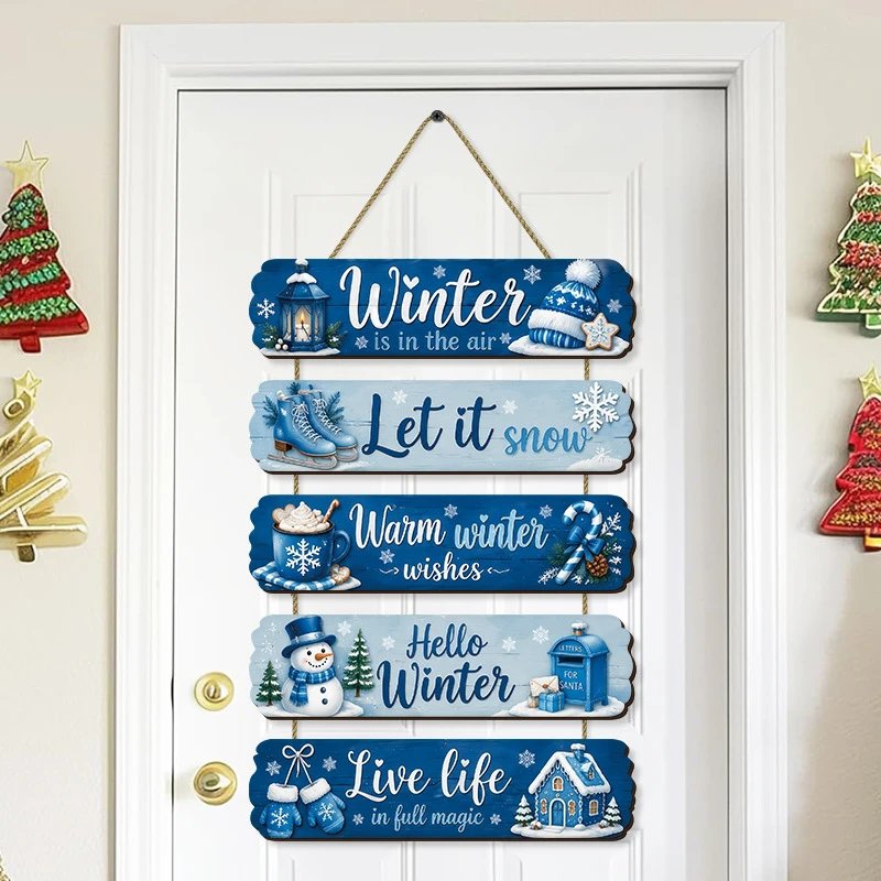 's Christmas Wooden Welcome Door Sign Santa Claus Cartoon Multi-jointed Poplar Winter Wall Hanging Wall | Christmas Decor