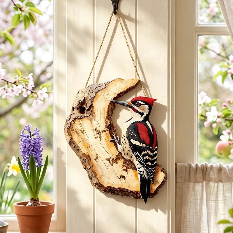 2d Cute Animal Woodpecker Wooden Sign Novelty Bird Wall Hanging Wall Decor Bird's Nest Wood Art Hanging