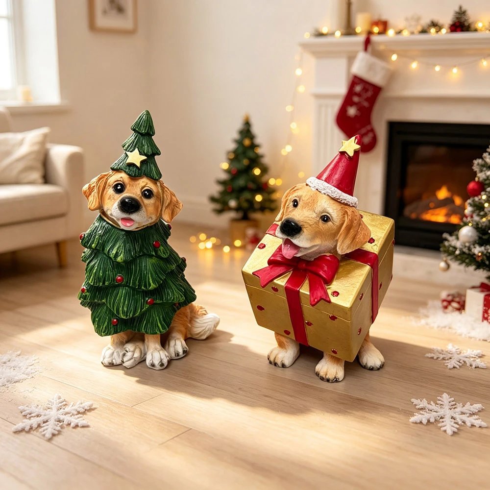 Christmas Dog Ornament Cute Golden Retriever Dog Resin Decorative Craft Creative Festive Atmosphere | Christmas Decor