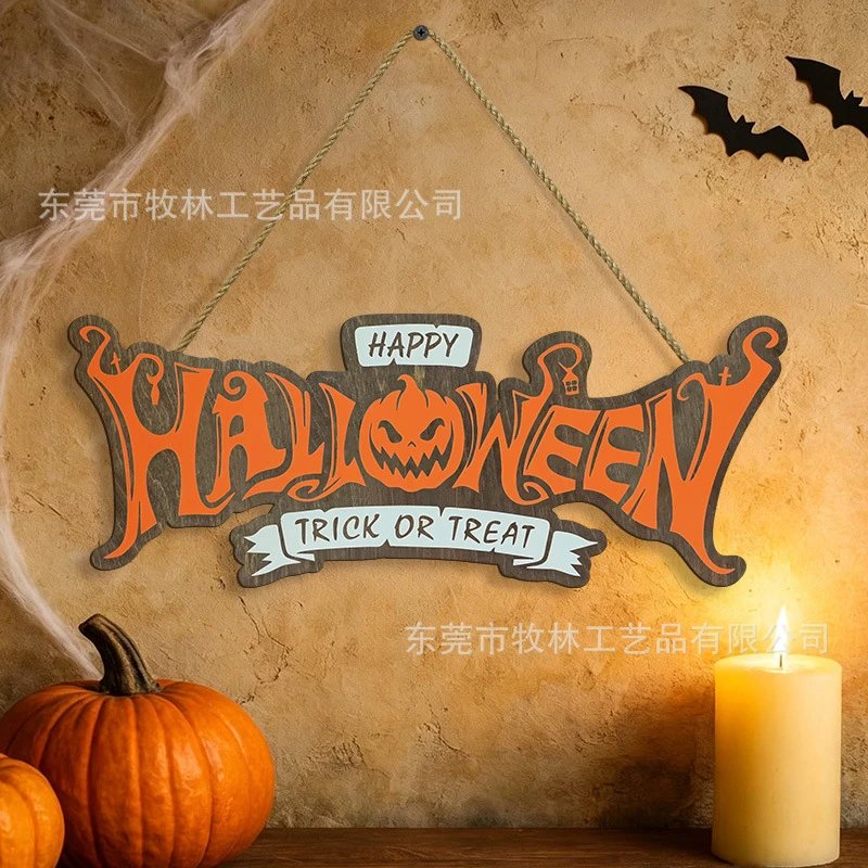 Halloween Pumpkin Sign Halloween Party Decor Wooden Door Sign Wall Hanging Decorative Craft | Halloween Decor