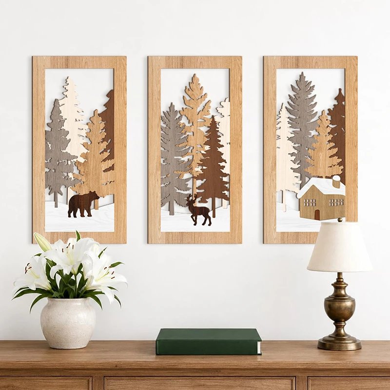 Plant Landscape Cottage-style Hollow Wooden Hanging Leaf Animal Bedroom Living Room Wood Art Wall Hanging | Wall Decor