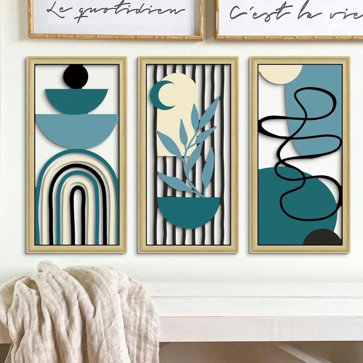 Bohemian Style Hollow Wooden Hanging Sign Blue Plant Geometric Wall Hanging Wood Art Hanging Decor | Wall Decor