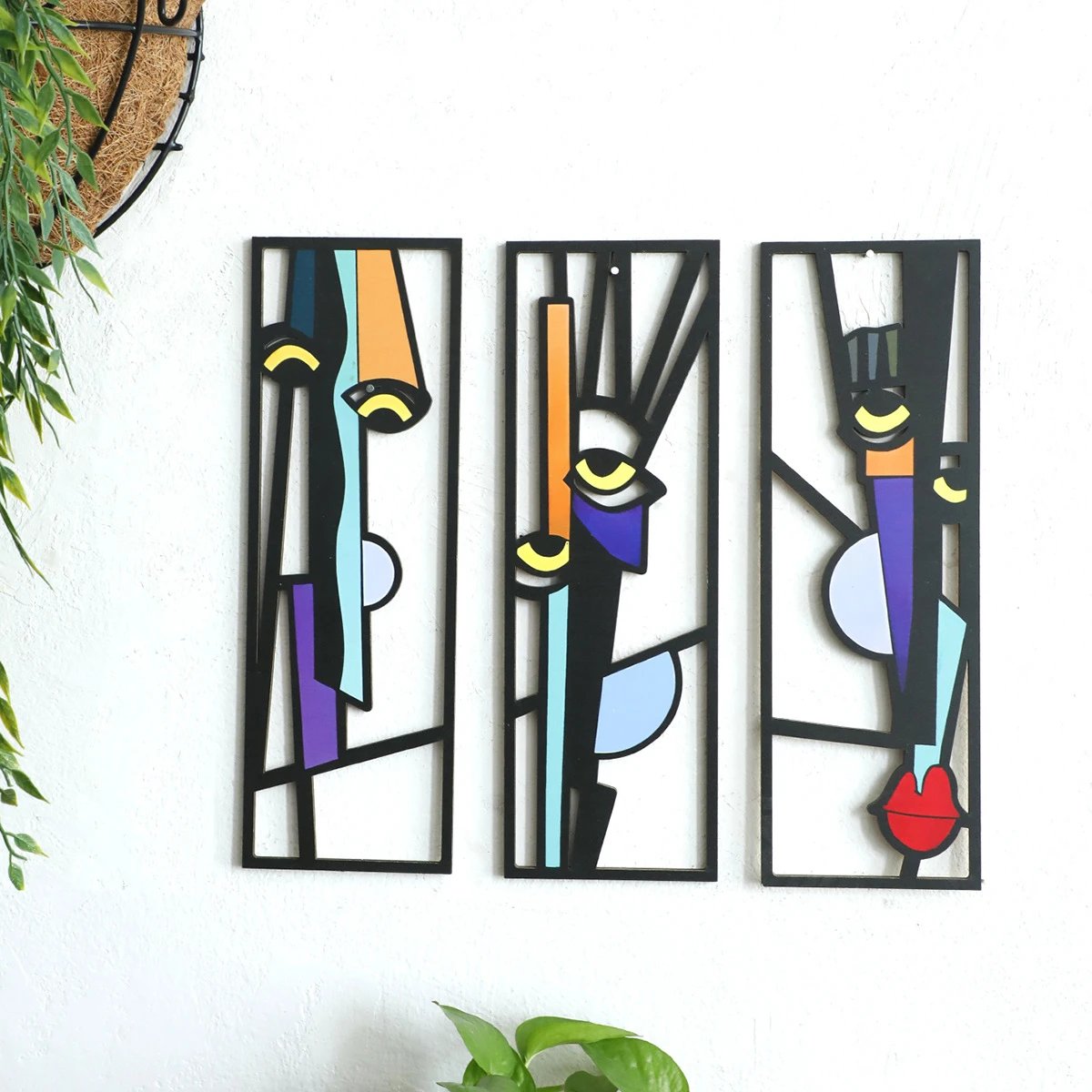 Wall Vertical Triptych Wooden Pendant Decor Bedroom Living Room Dining Room Art Painted Wall Decor