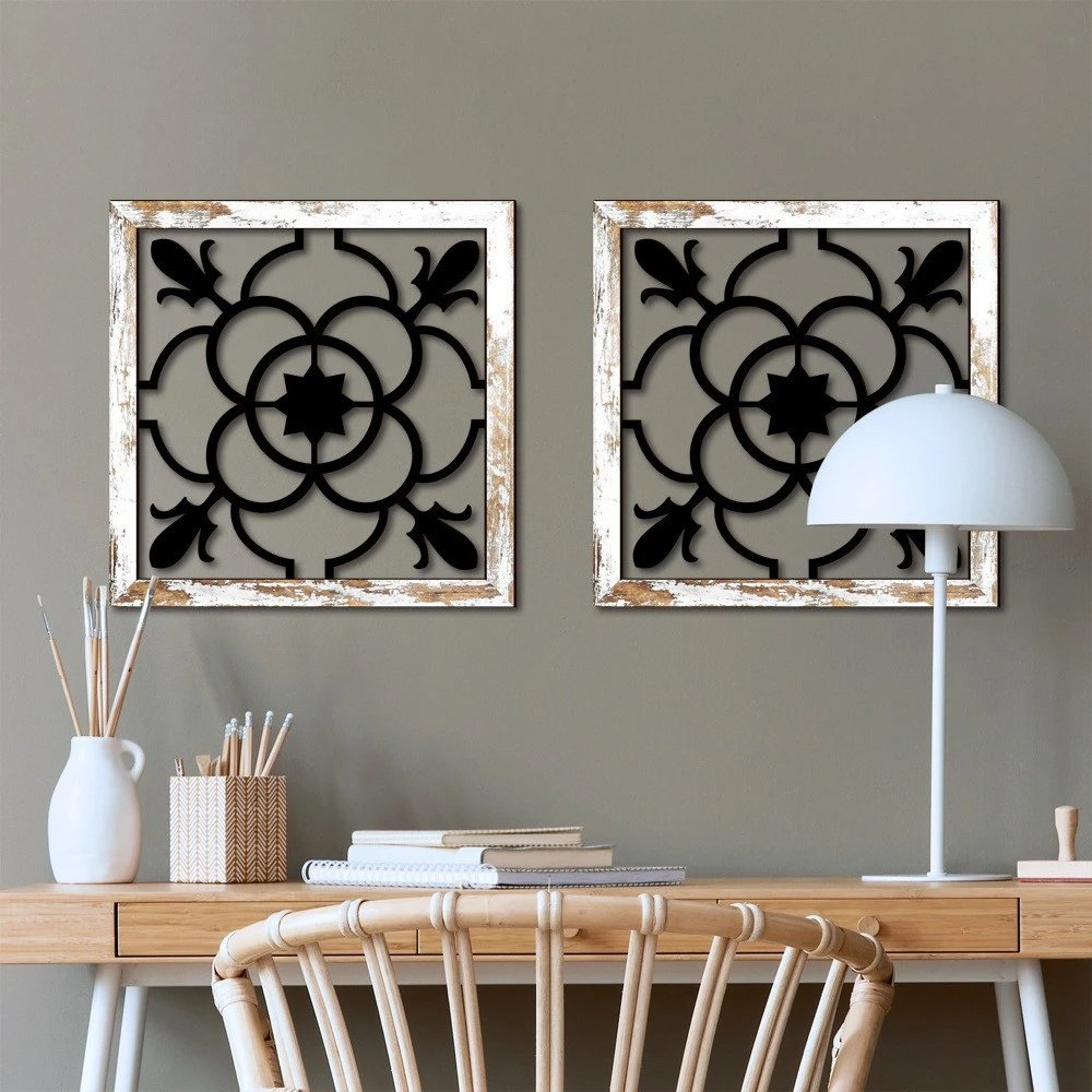 Three-dimensional Wooden Square Hanging Sign Decorative Painting Home Wall Decor Triple Hanging Painting Solid Wood Home