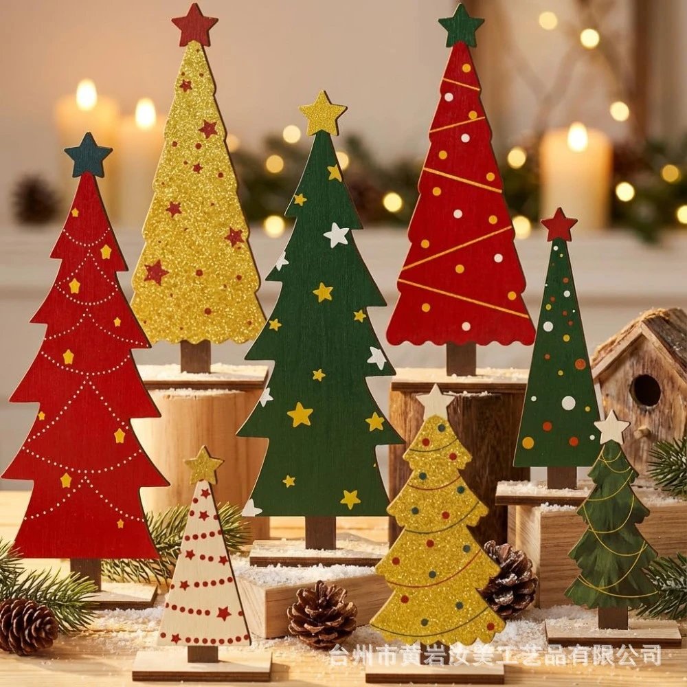 Wooden Christmas Tree Colorful Five-pointed Star Ornament Christmas Party Home Window Mini Decorative | Christmas Decor