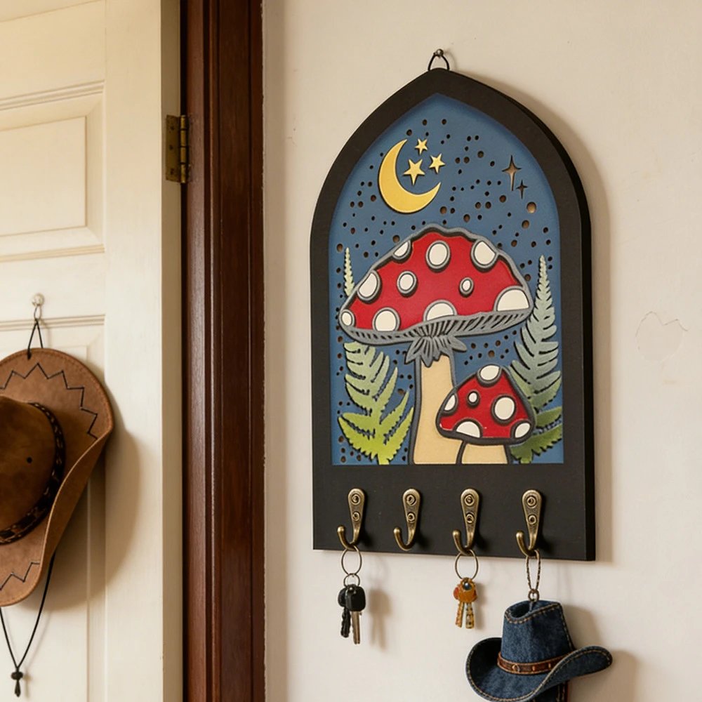 Bohemian Creative Door-shaped Butterfly Mushroom Wooden Decorative Craft Wall Hanging Simple Home Living | Wall Decor