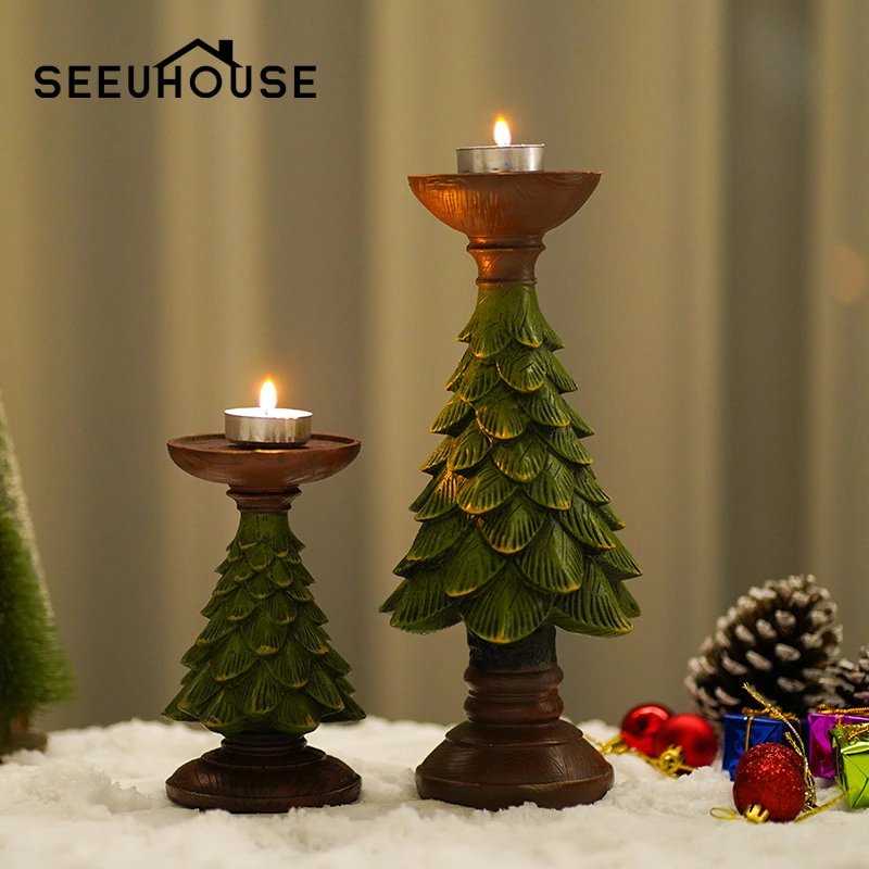Christmas Tree Candle Holder Home Restaurant Counter Desktop Christmas Atmosphere Christmas Decor Candle Ornament