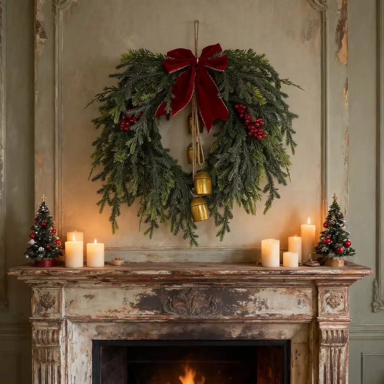 Christmas Decor Artificial Bow Bells Christmas Wreaths Home Holiday Decor